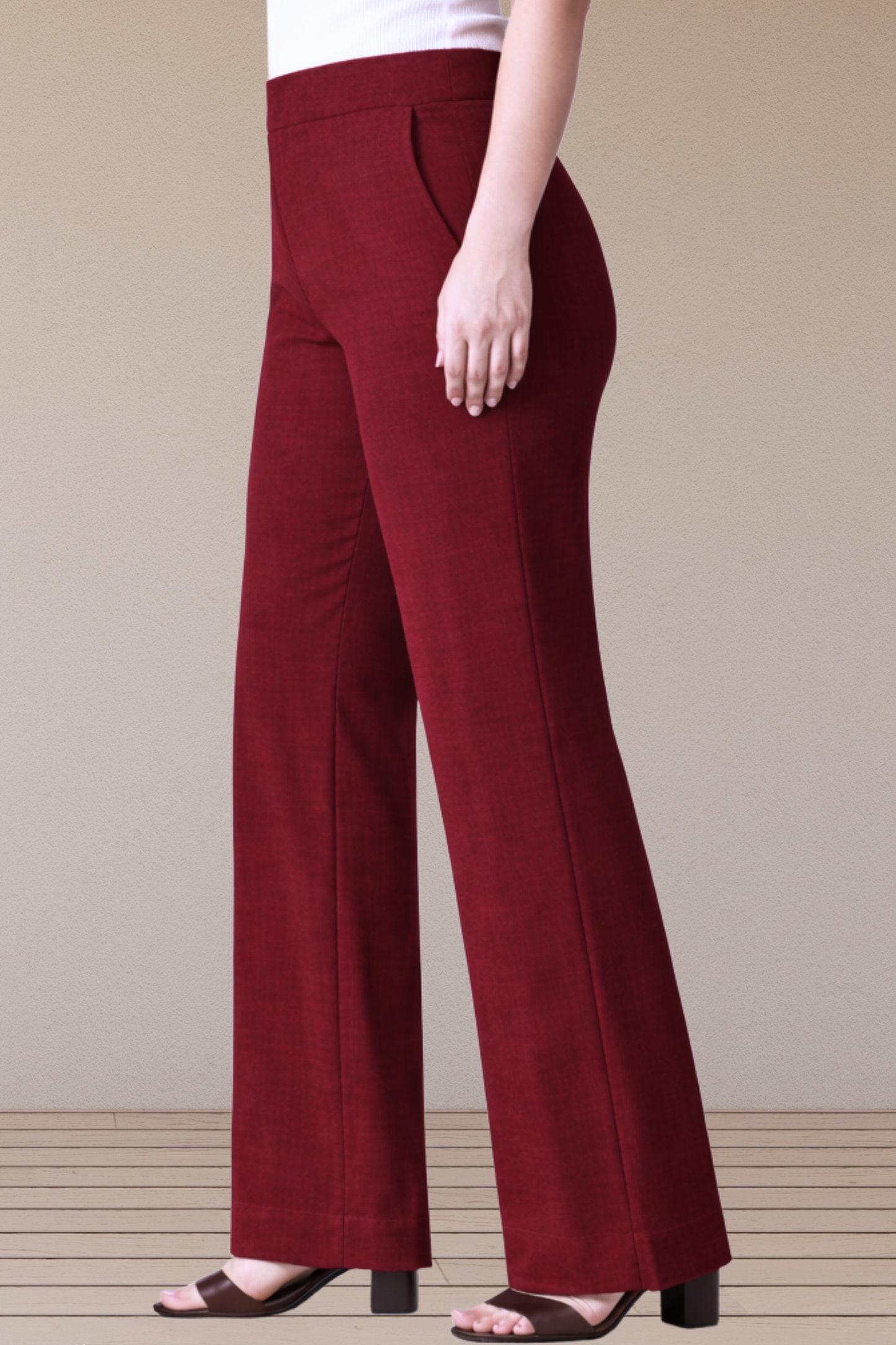Maroon Wide Leg Slub Pants