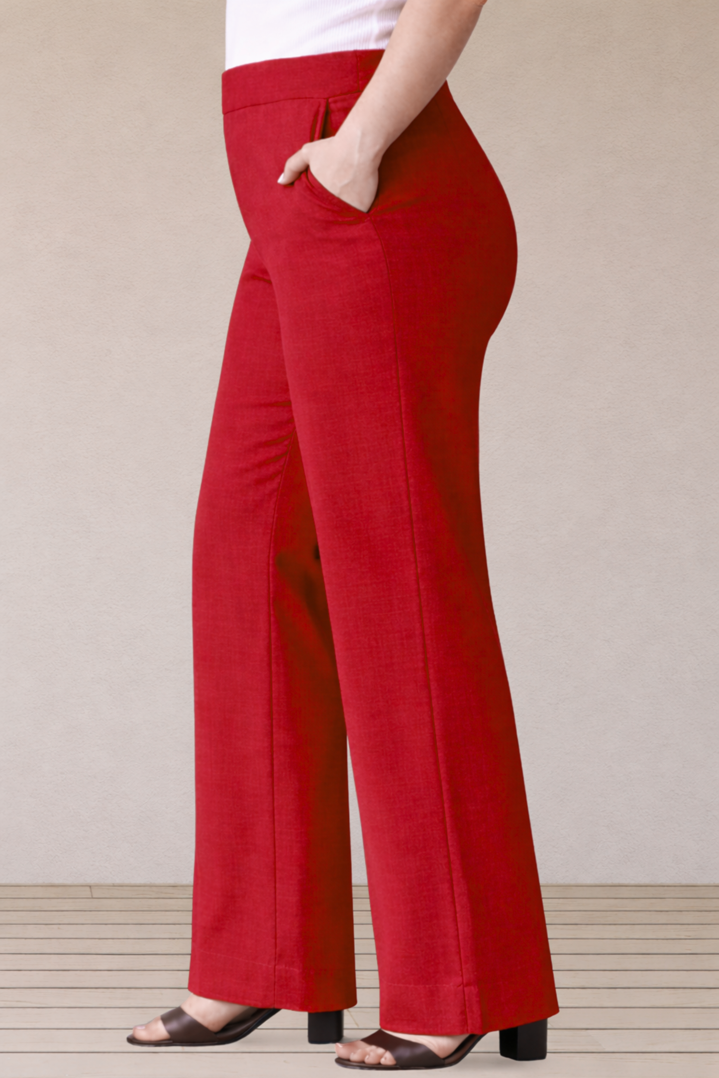 Red Wide Leg Slub Pants