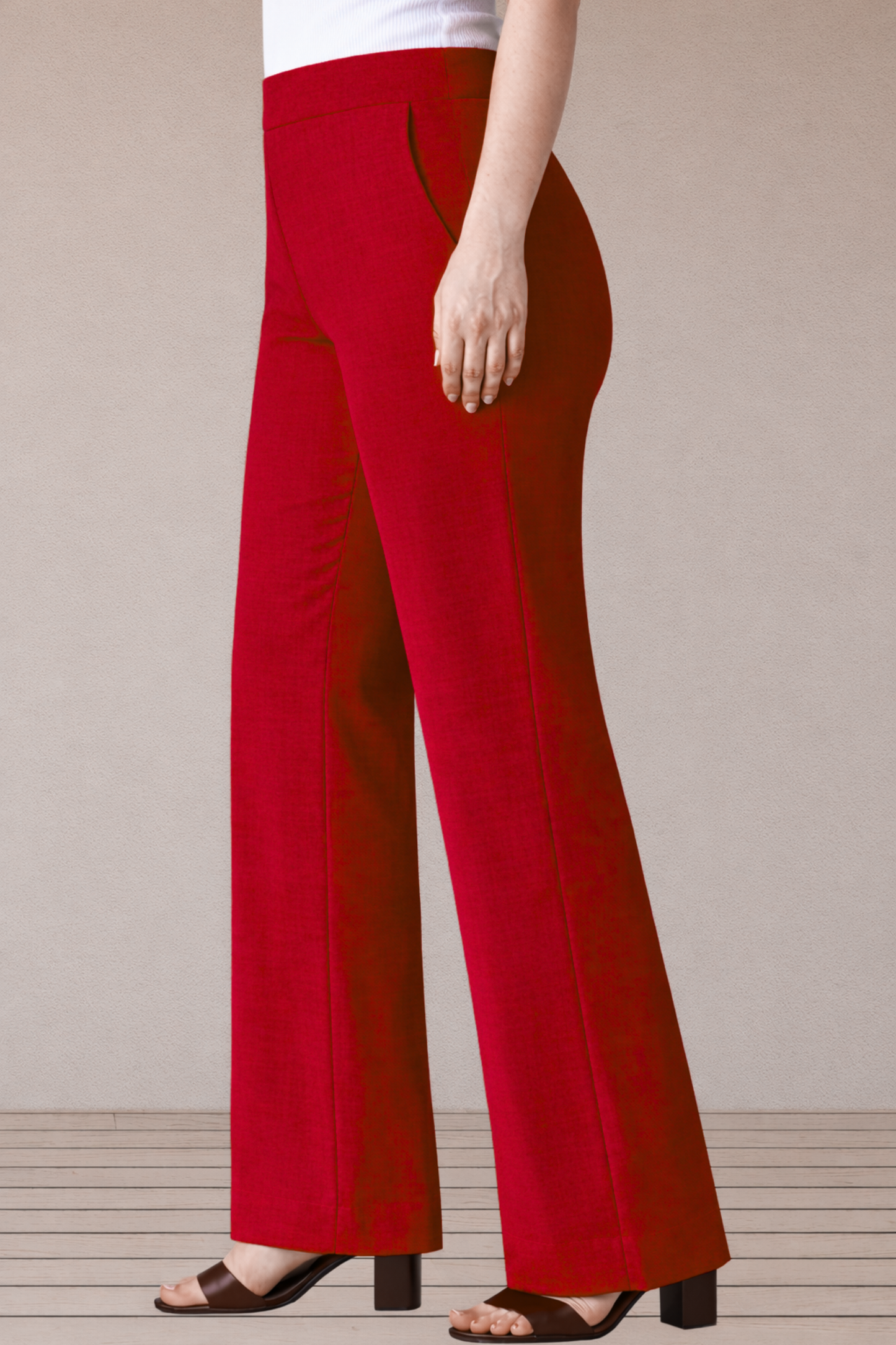 Red Wide Leg Slub Pants