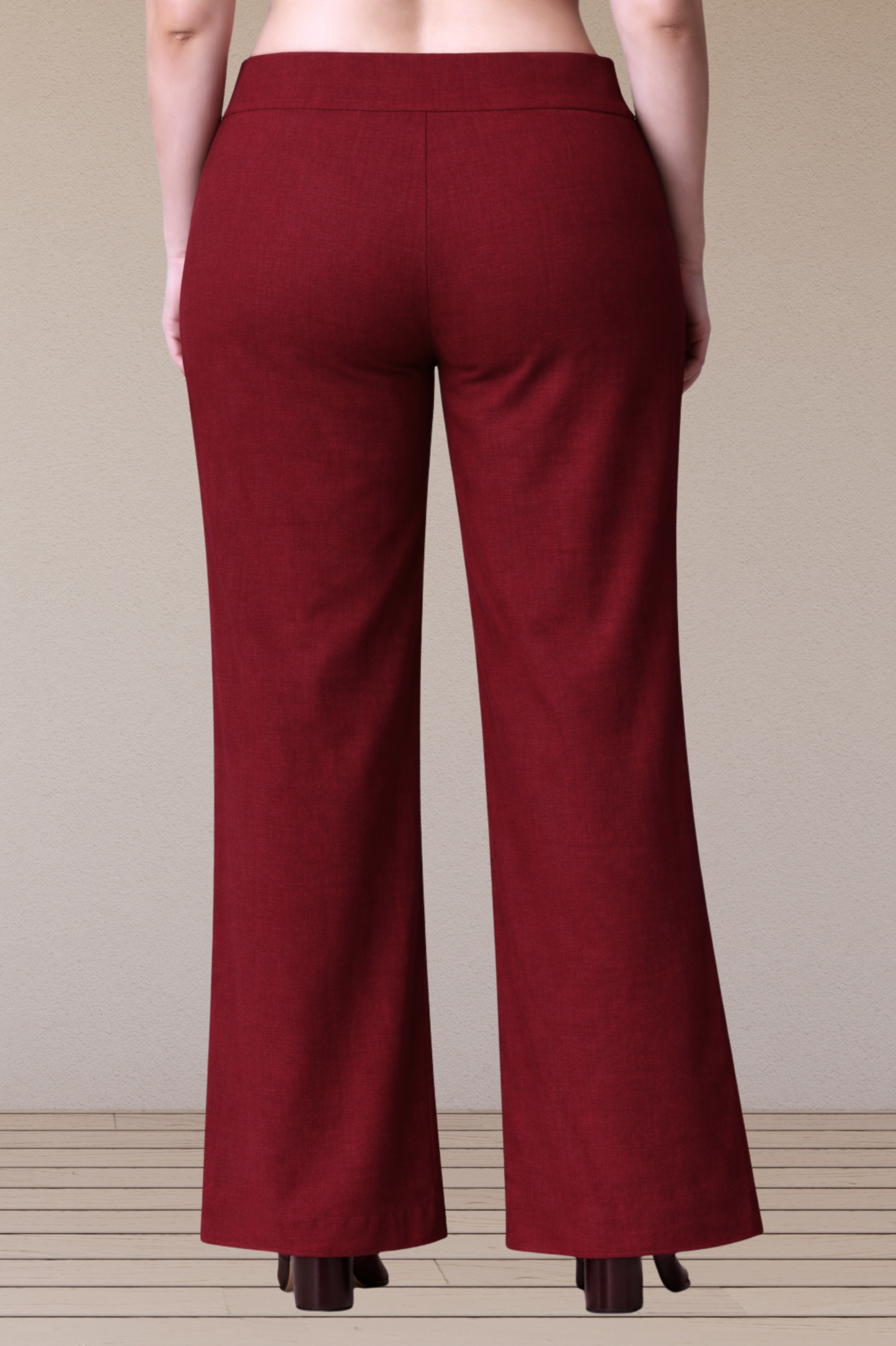 Maroon Wide Leg Slub Pants