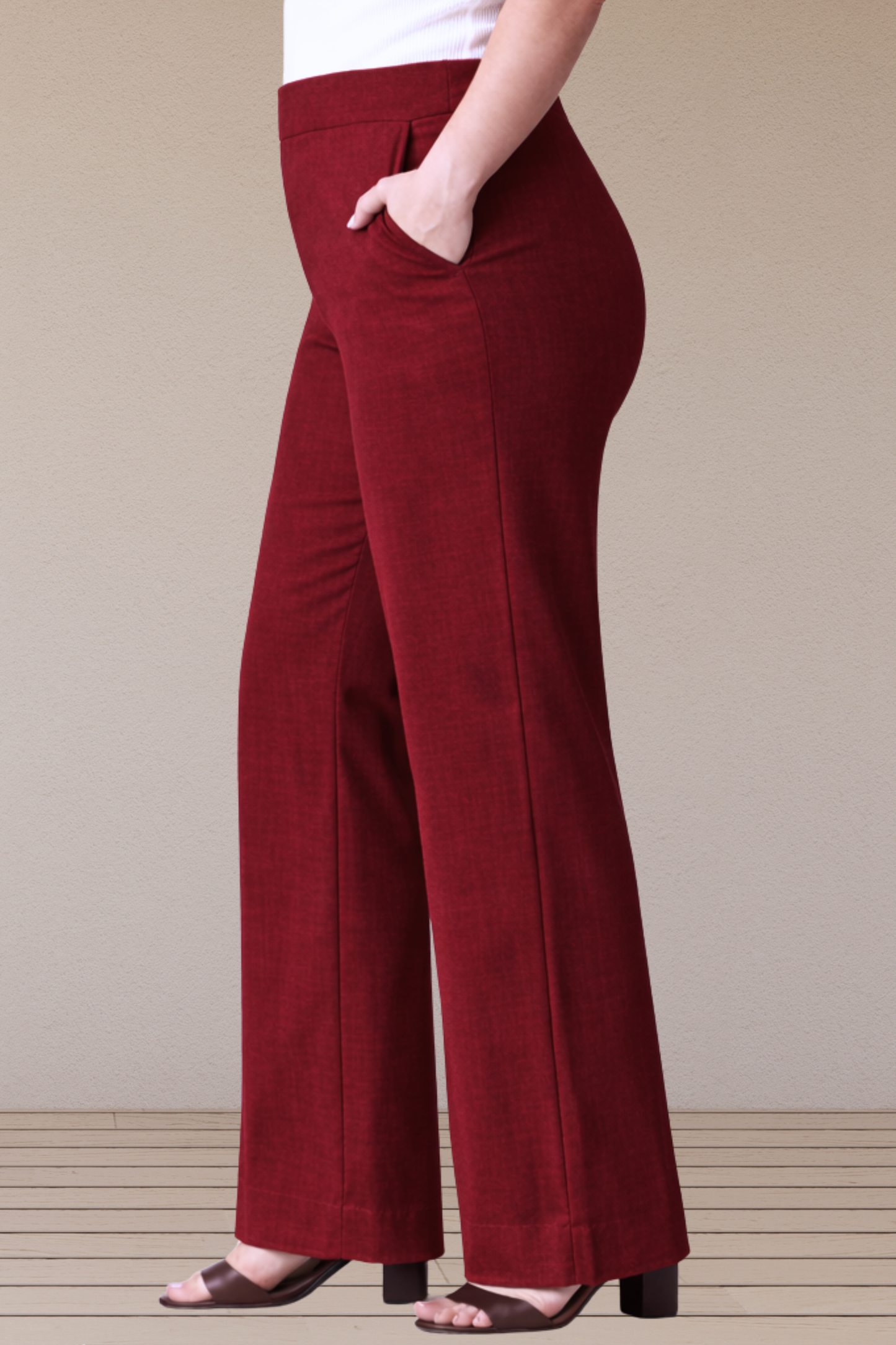 Maroon Wide Leg Slub Pants