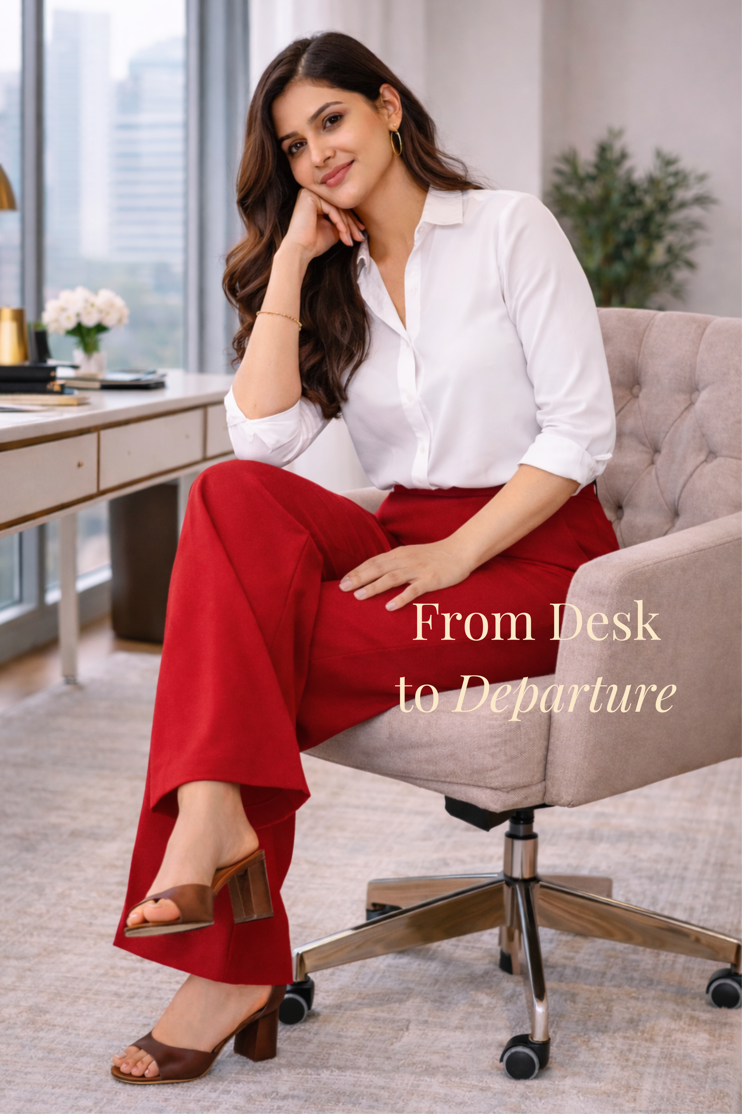 Red Wide Leg Slub Pants