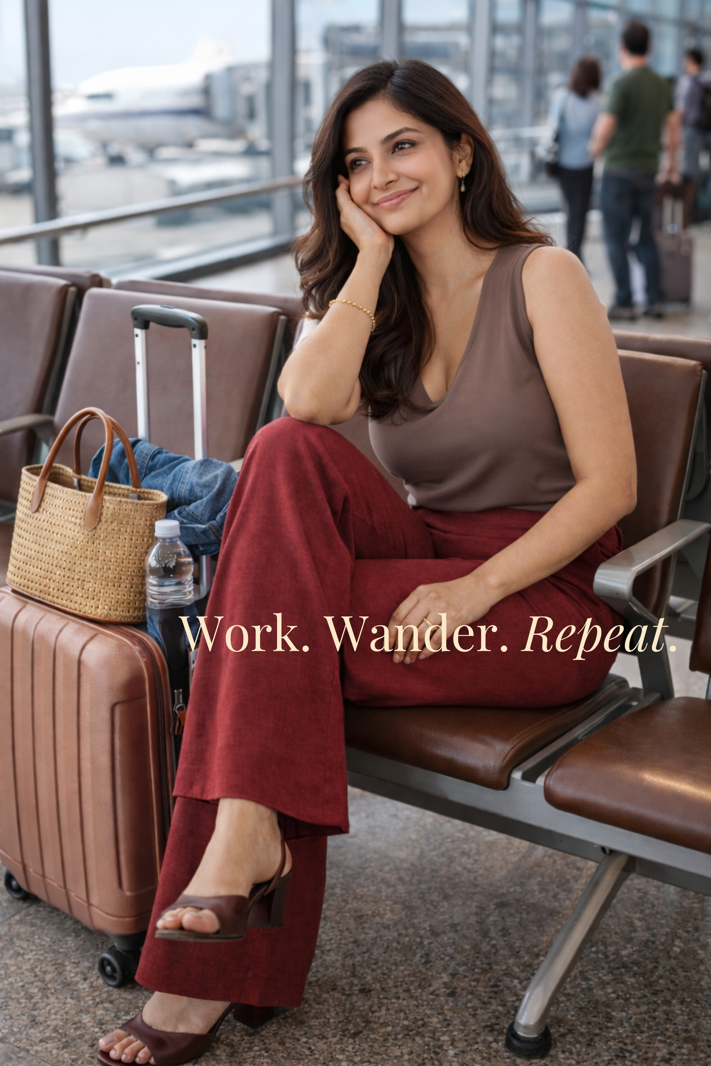 Maroon Wide Leg Slub Pants