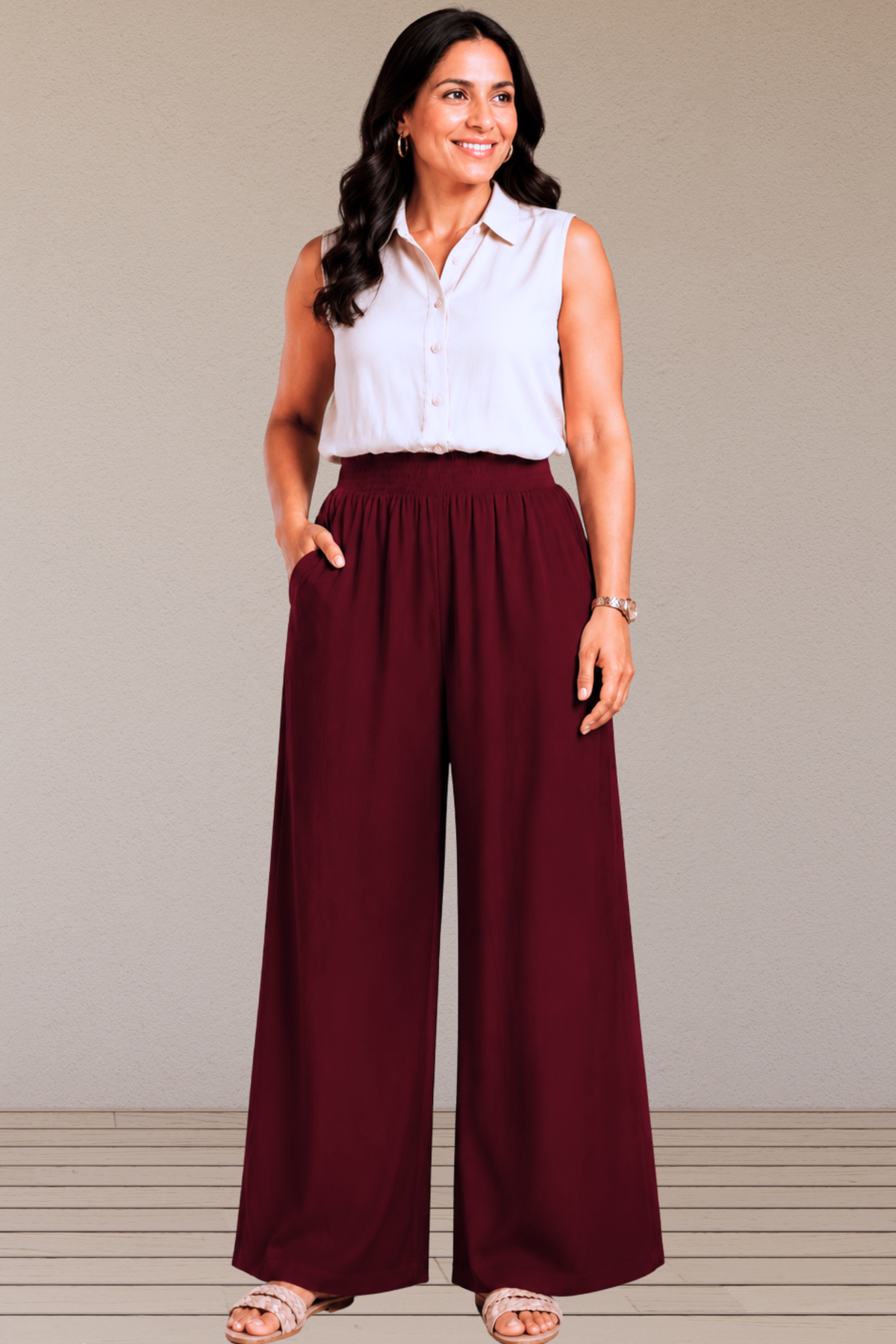 Maroon Flared Palazzo Pant