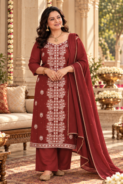 Maroon Magic Organza Suit Set