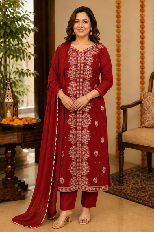 Maroon Magic Organza Suit Set