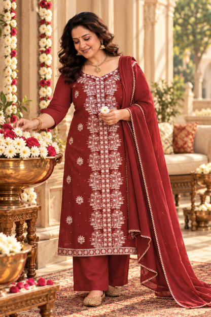 Maroon Magic Organza Suit Set
