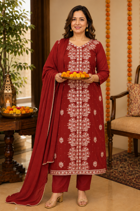 Maroon Magic Organza Suit Set
