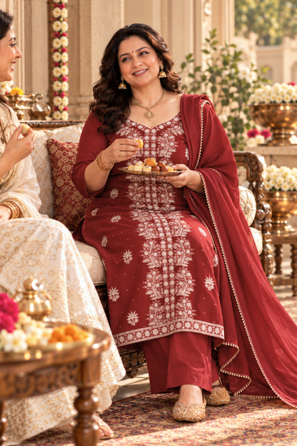 Maroon Magic Organza Suit Set