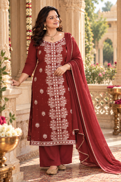 Maroon Magic Organza Suit Set