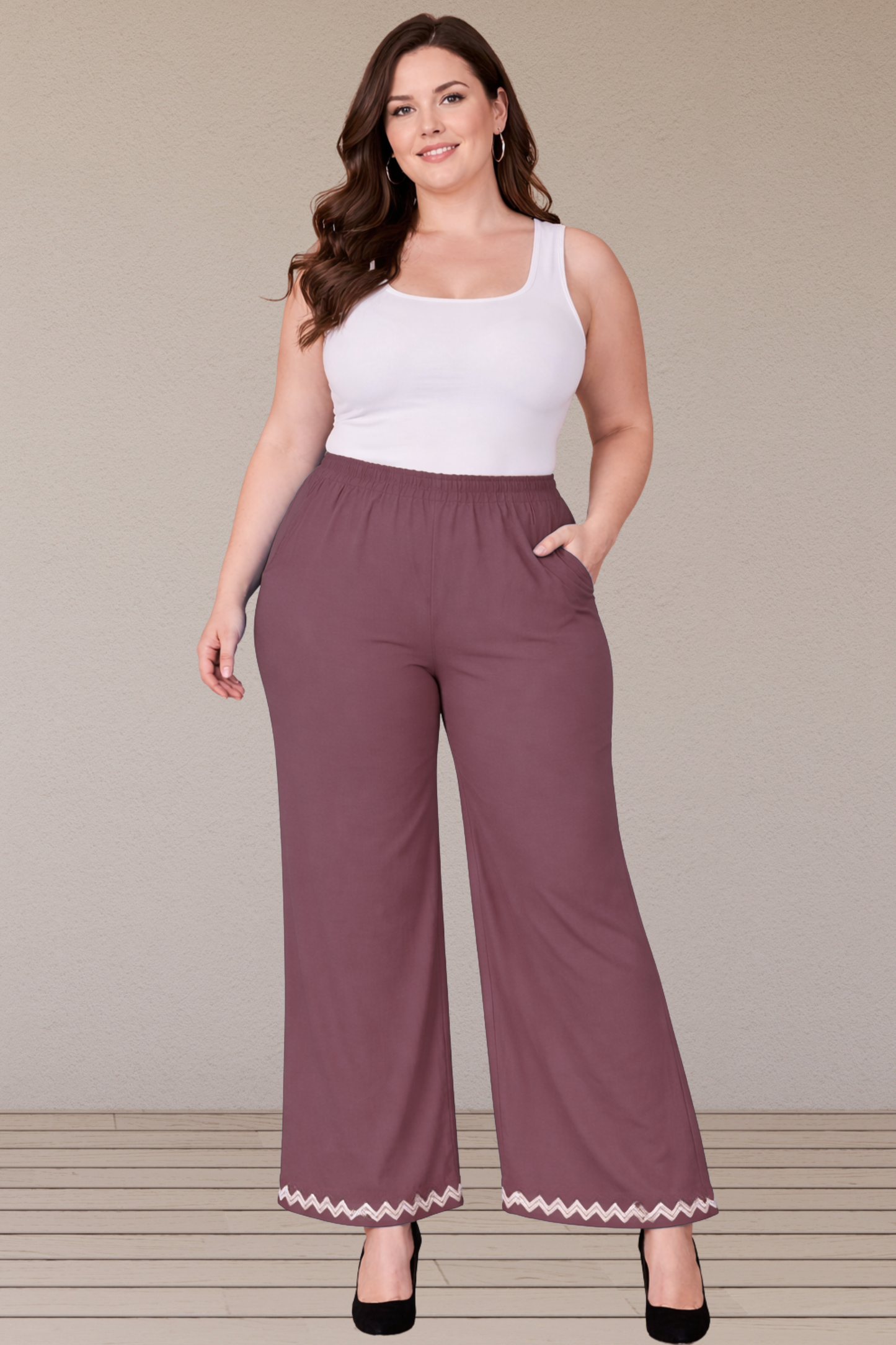 Mauve Embellished Cotton Palazzo