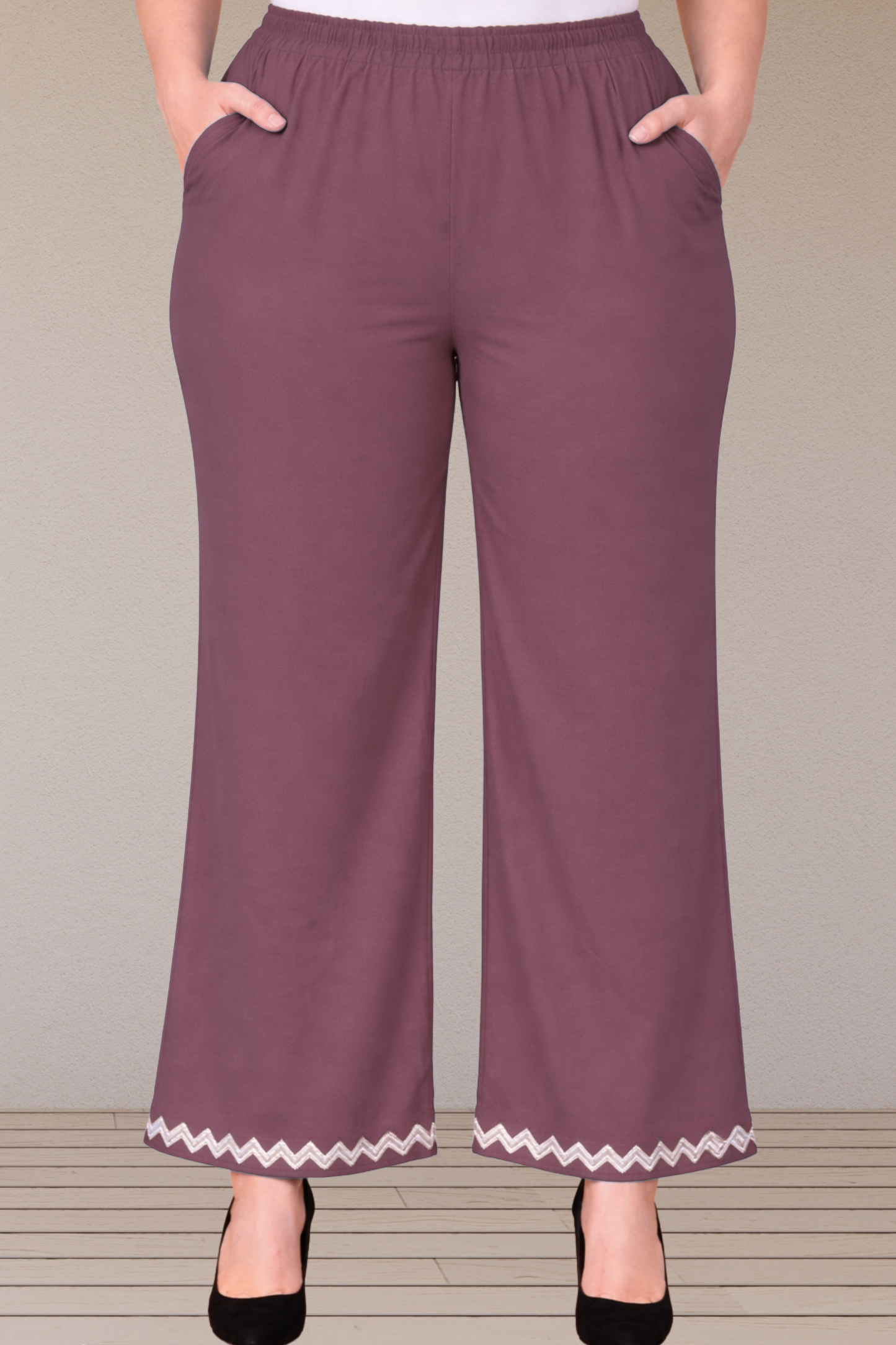 Mauve Embellished Cotton Palazzo