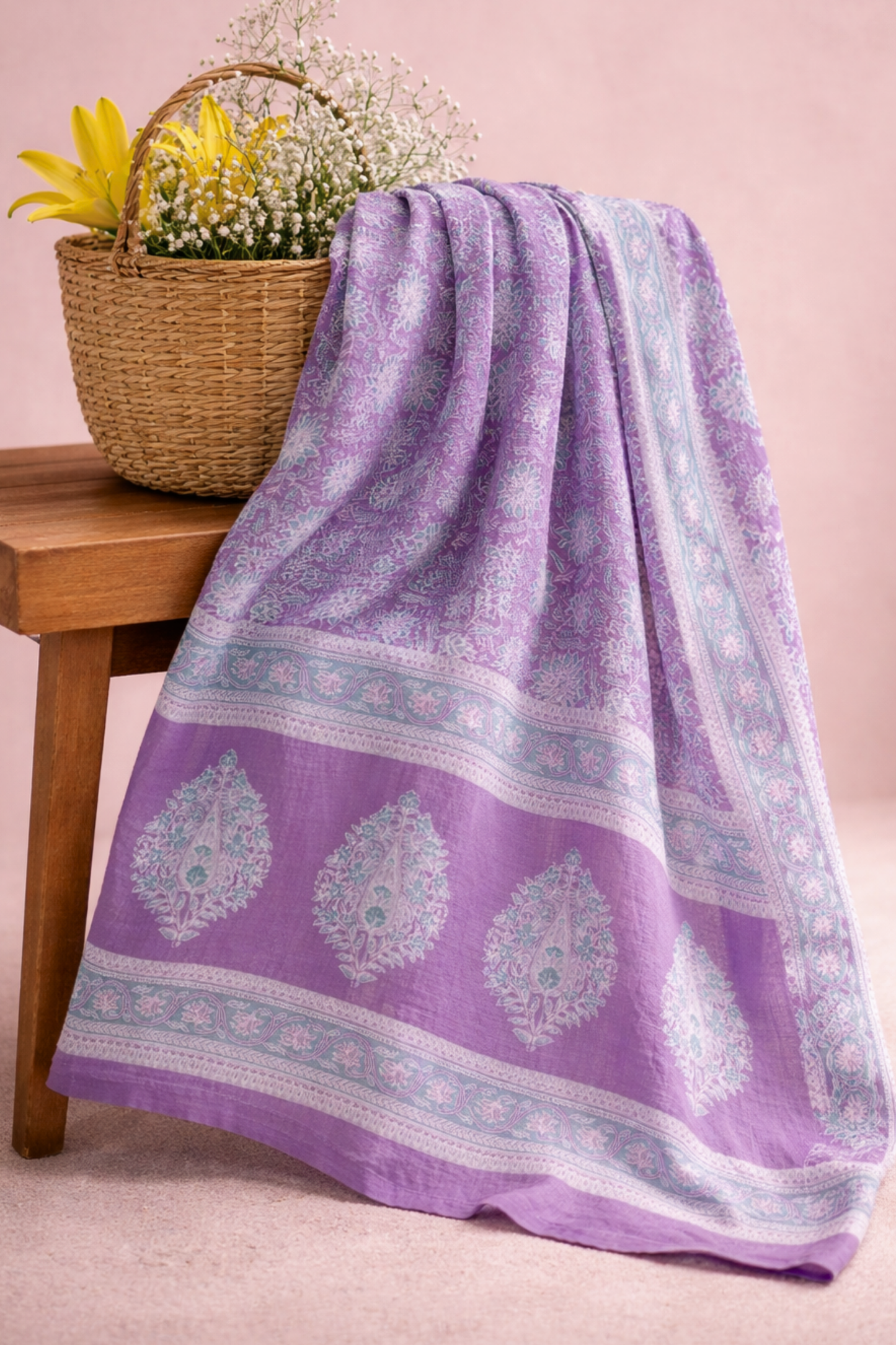 Mauve Floral Cotton Dupatta