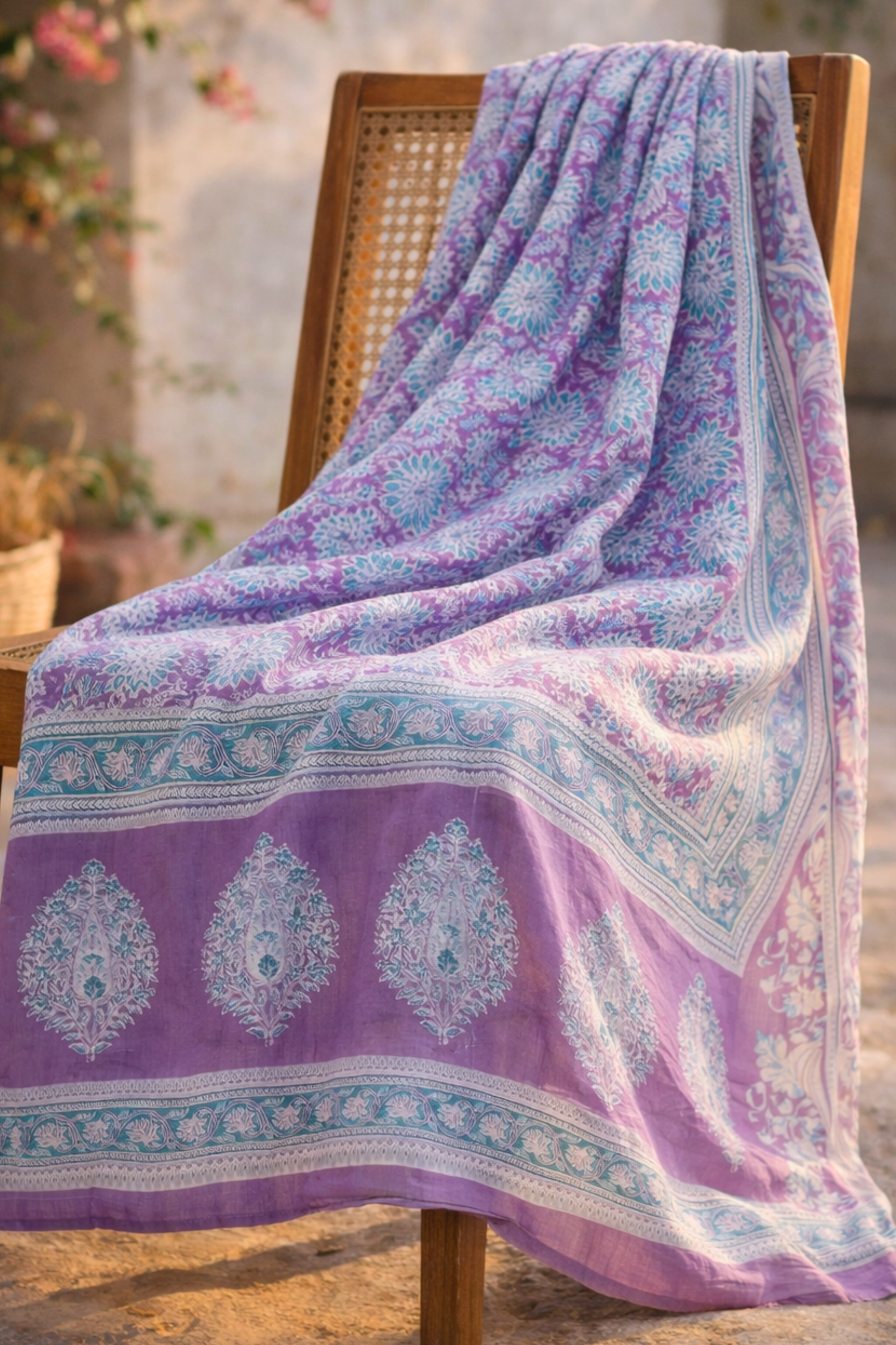Mauve Floral Cotton Dupatta