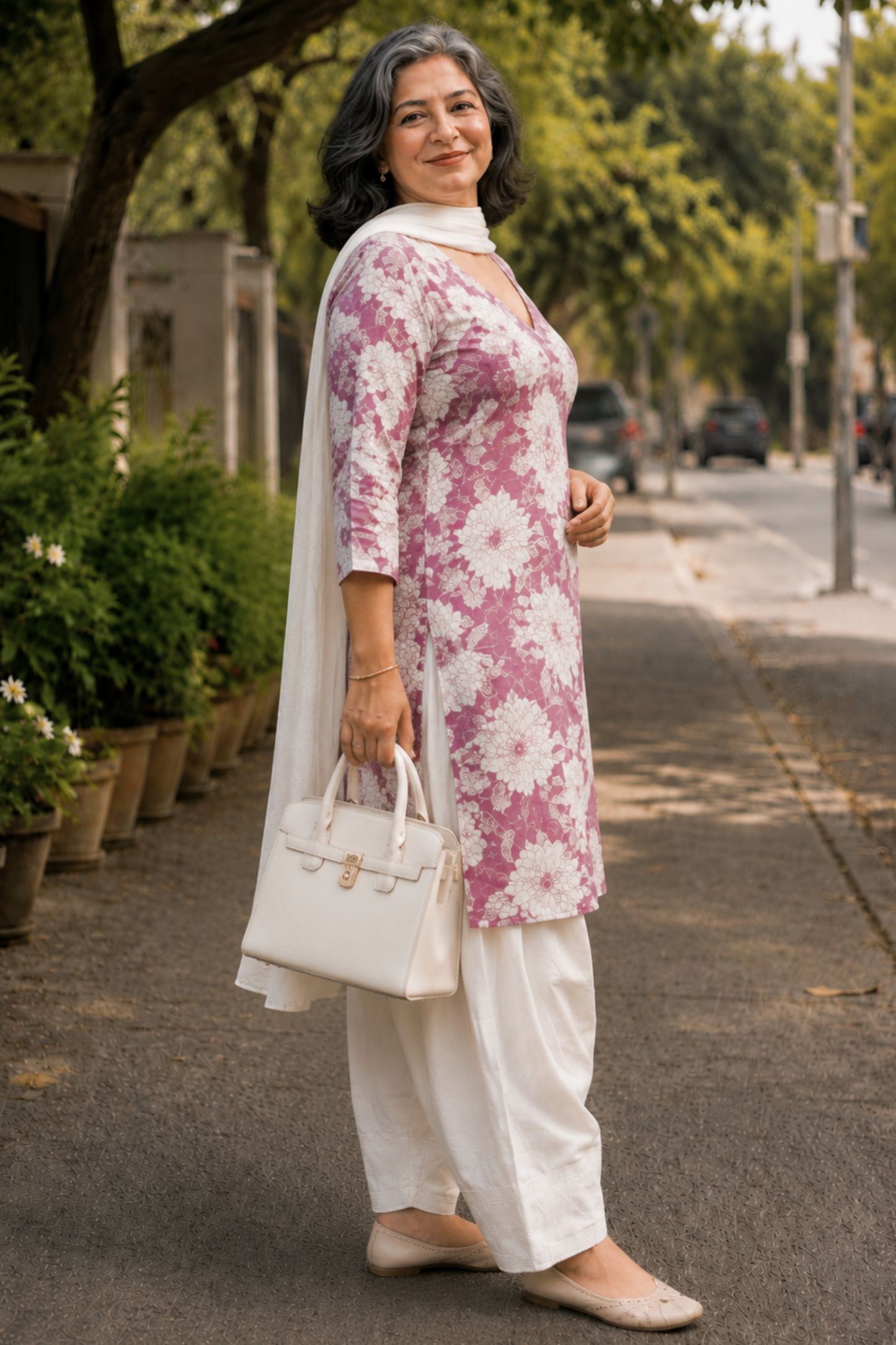 Mauve Meadow Floral Farshi Salwar Suit