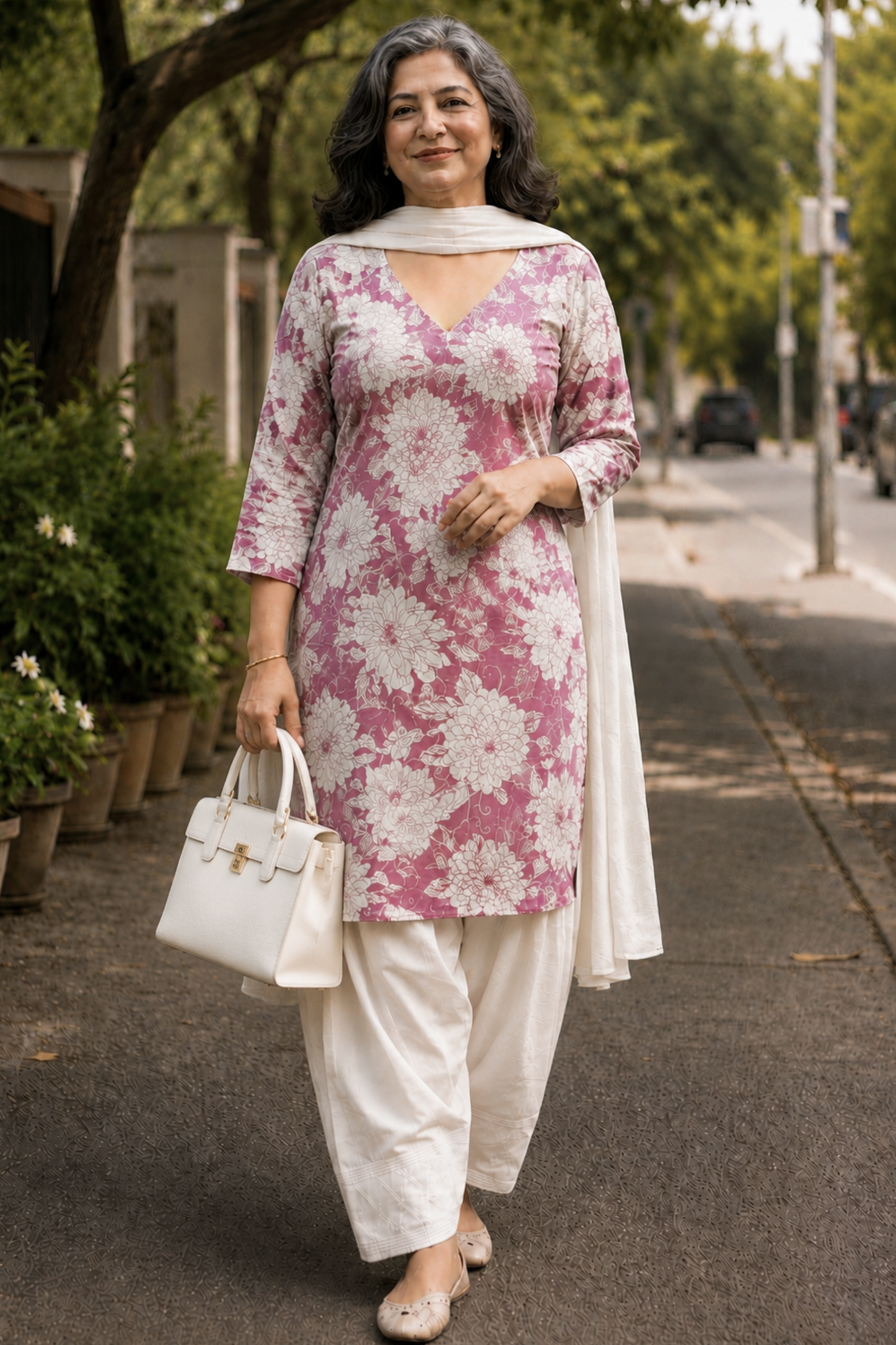 Mauve Meadow Floral Farshi Salwar Suit