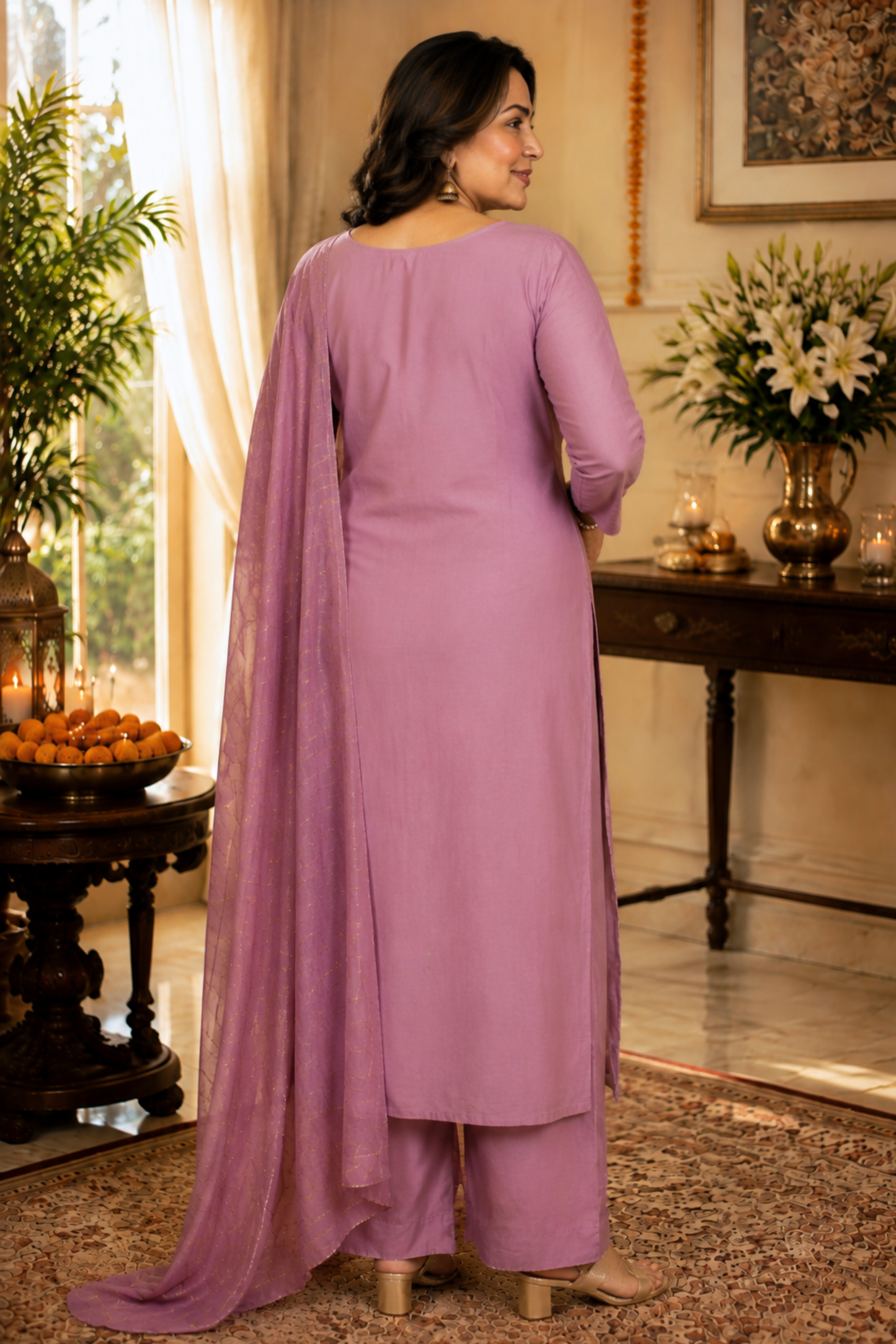 Mauve Taupe Jacquard Linen Suit
