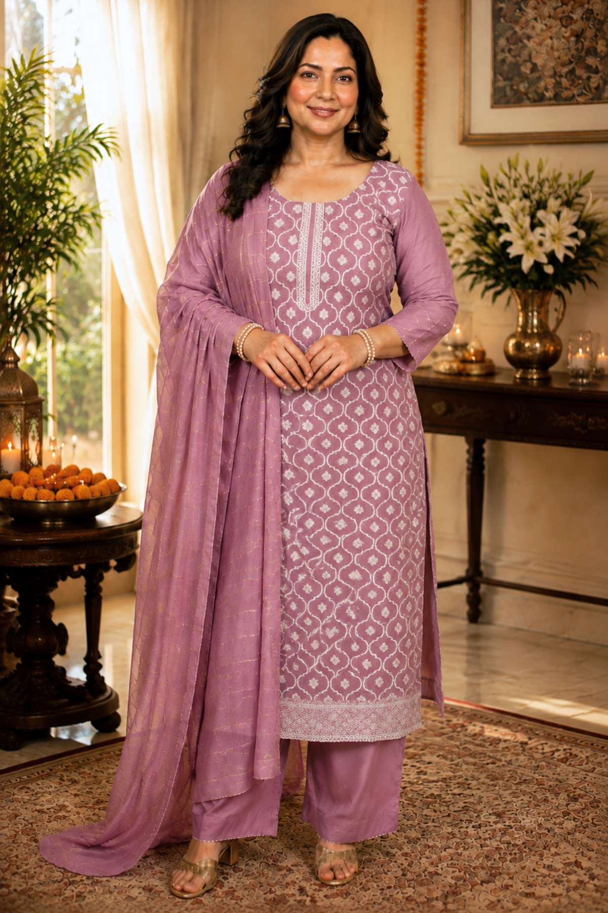 Mauve Taupe Jacquard Linen Suit