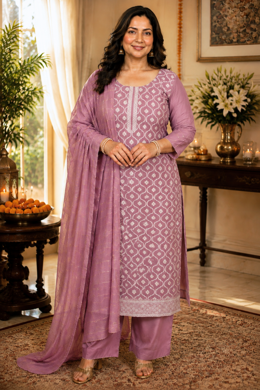 Mauve Taupe Jacquard Linen Suit