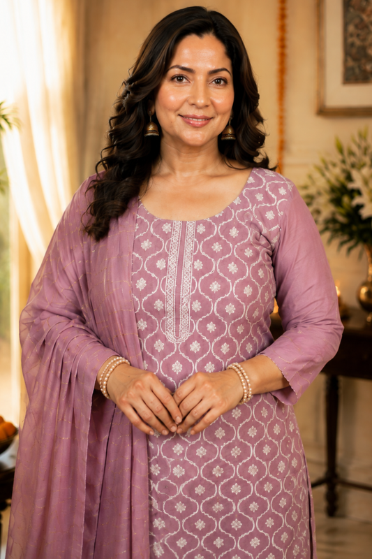 Mauve Taupe Jacquard Linen Suit