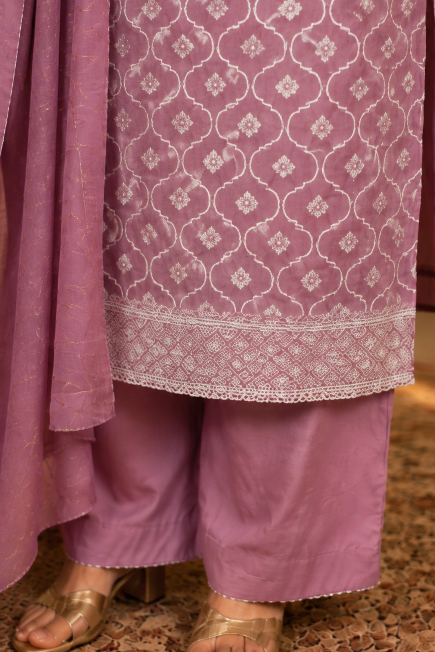 Mauve Taupe Jacquard Linen Suit