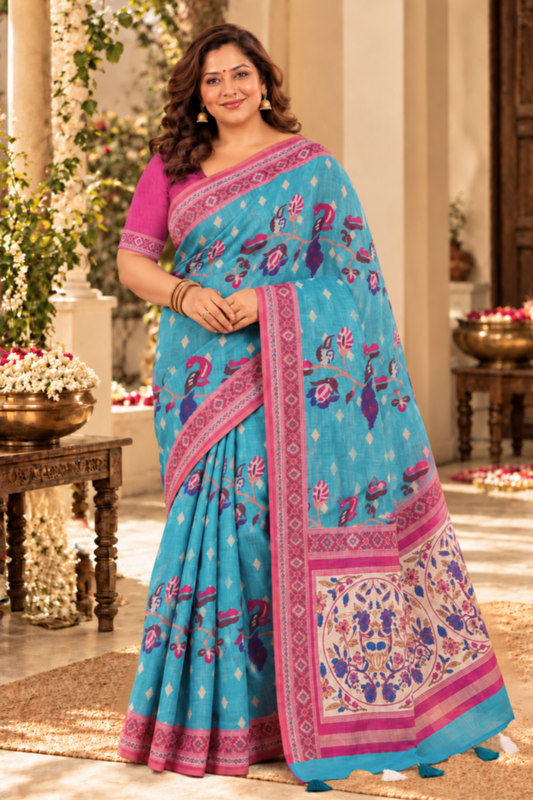 Meera Printed Saree With 1.5 Mtr Blouse Piece