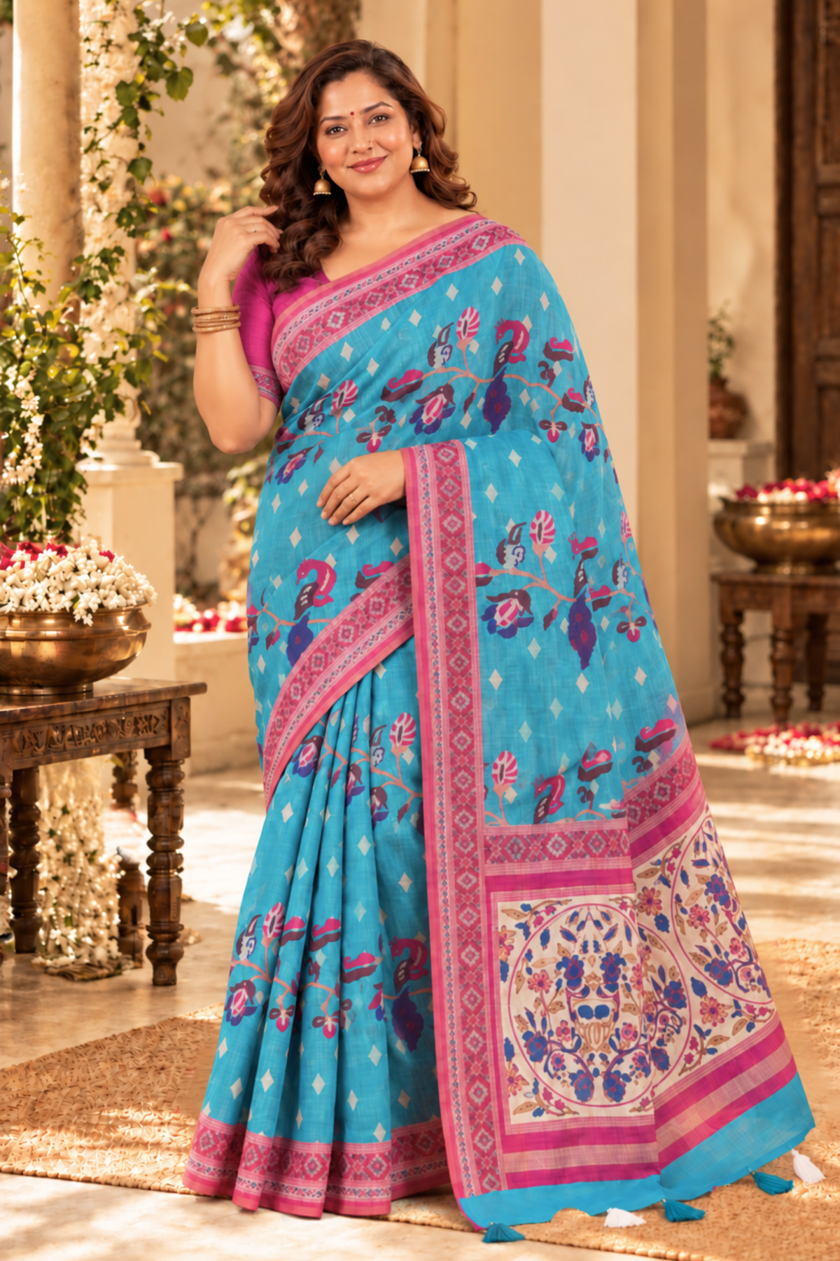 Meera Printed Saree With 1.5 Mtr Blouse Piece