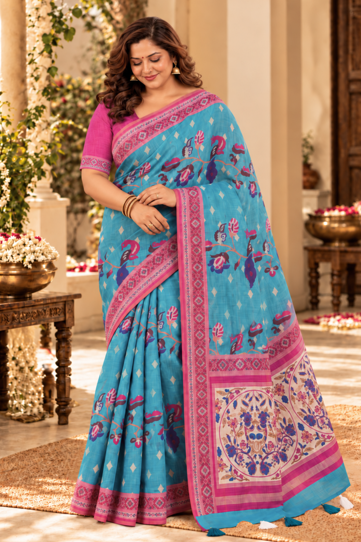 Meera Printed Saree With 1.5 Mtr Blouse Piece