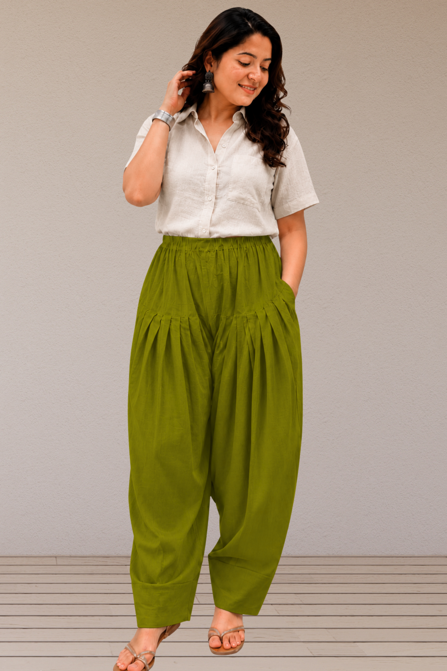 Mehandi Green Cotton Farshi Salwar