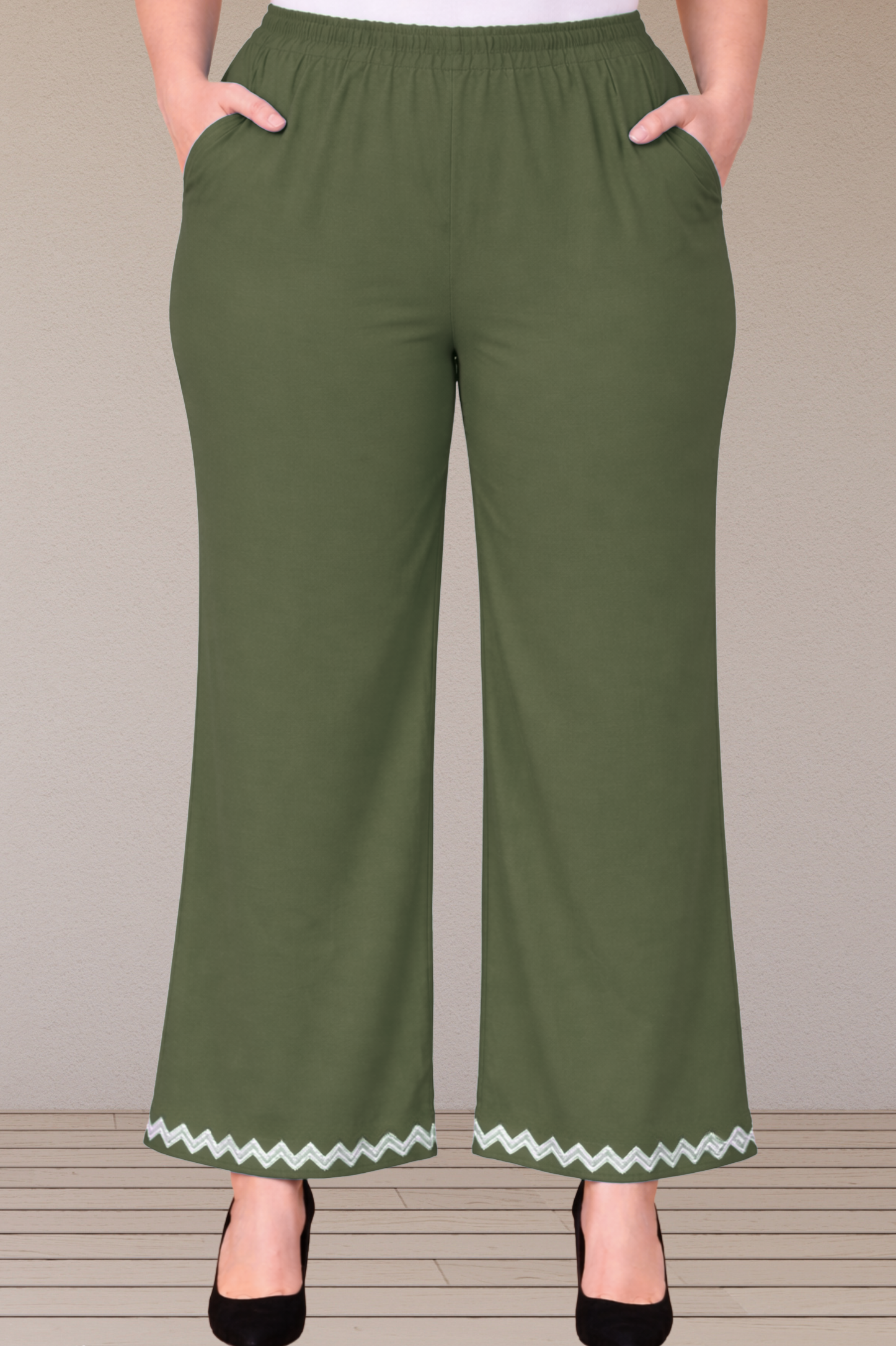 Mehandi Green Embellished Cotton Palazzo