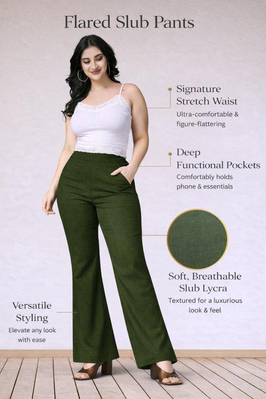 Mehandi Green Flared Slub Pants