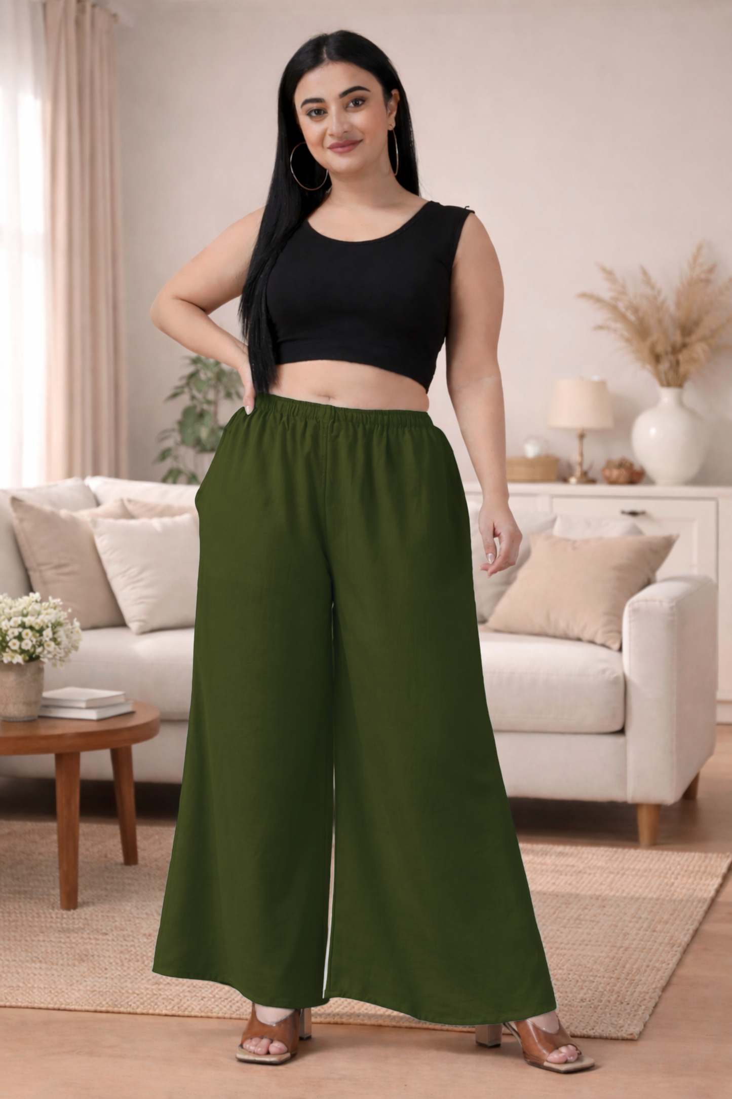 Mehandi Green Rayon Loose Palazzo