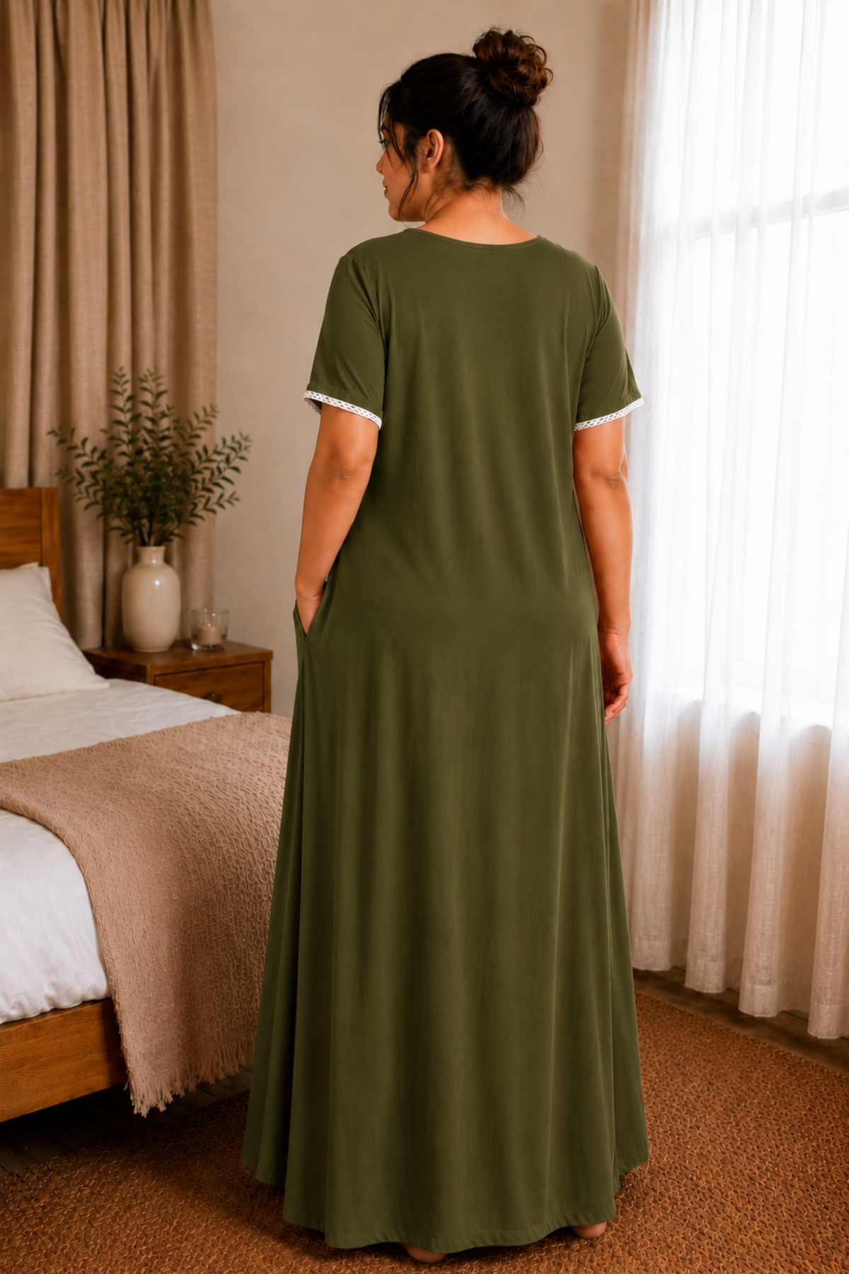 Mehandi Green Rayon Night Gown