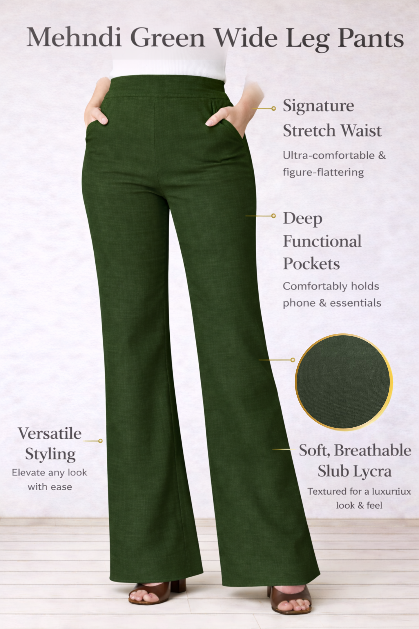 Mehandi Green Wide Leg Pants