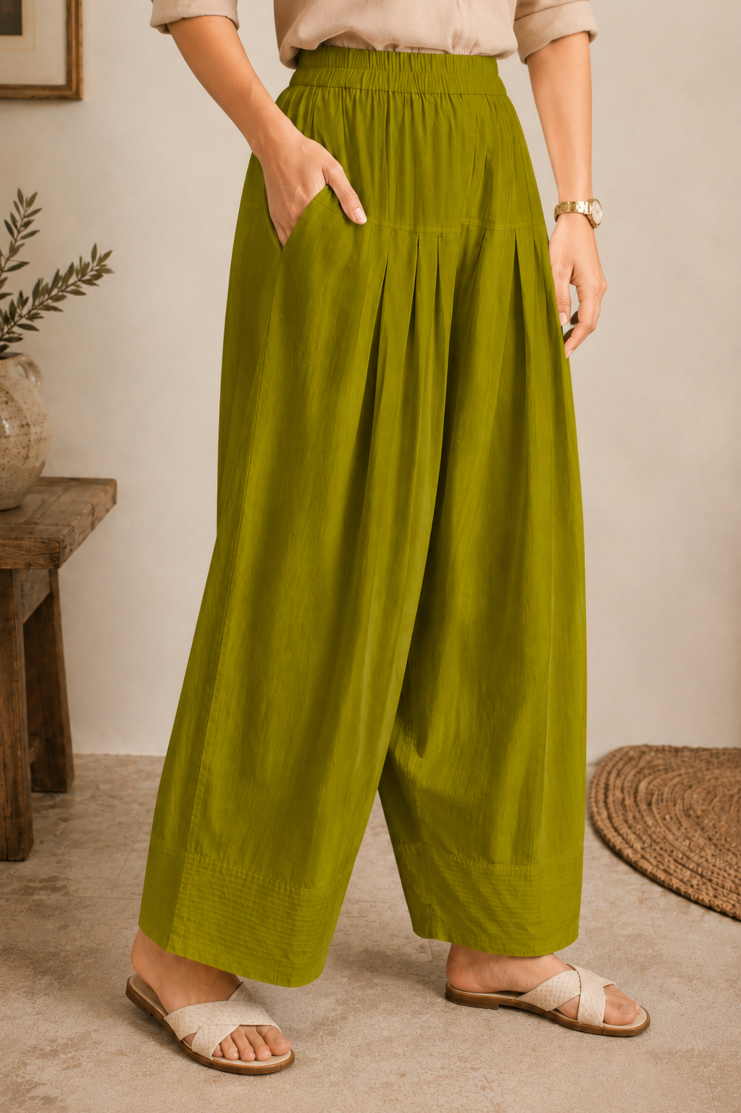 Mehandi Green Cotton Farshi Salwar