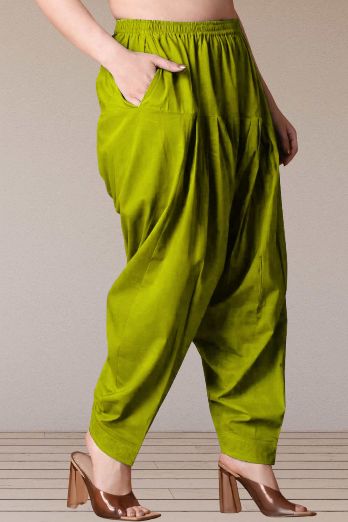 Mehandi Green Pleated Cotton Salwar