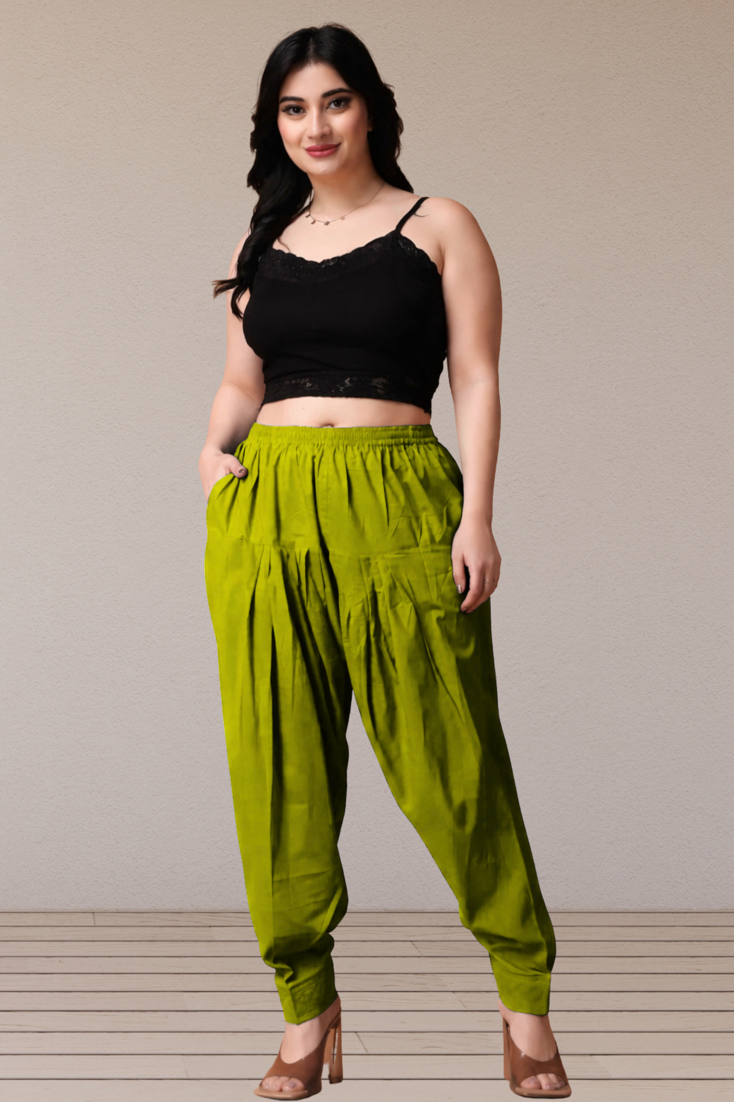 Mehandi Green Pleated Cotton Salwar