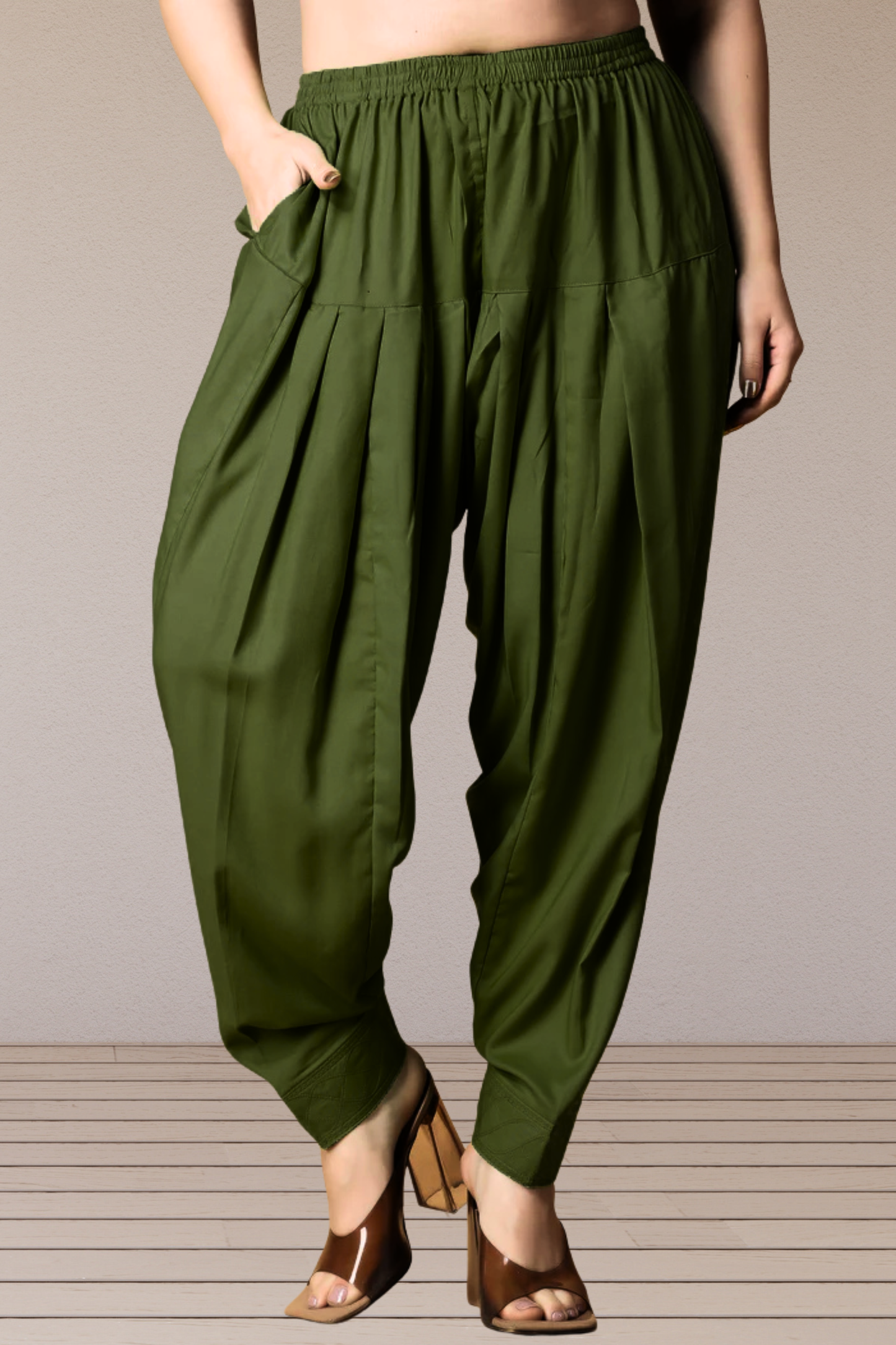 Mehandi Green Pleated Rayon Salwar