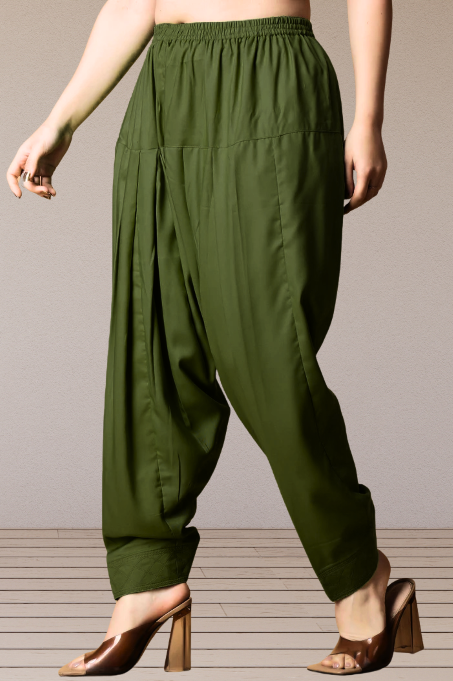 Mehandi Green Pleated Rayon Salwar