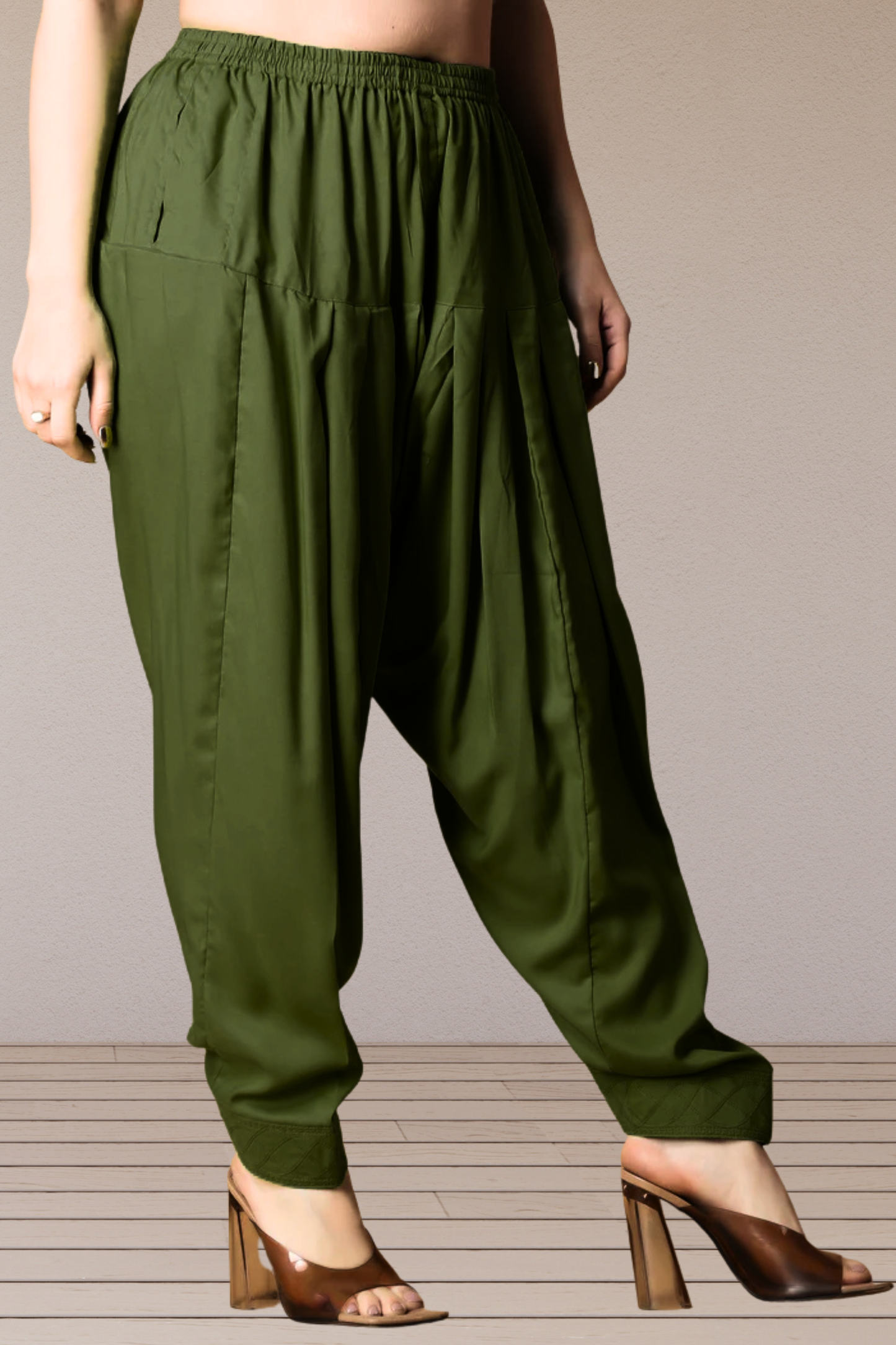 Mehandi Green Pleated Rayon Salwar