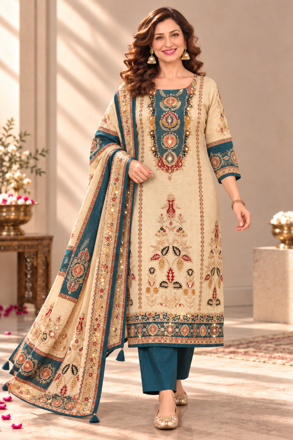 Meher Karachi Muslin Suit With Mirror Work
