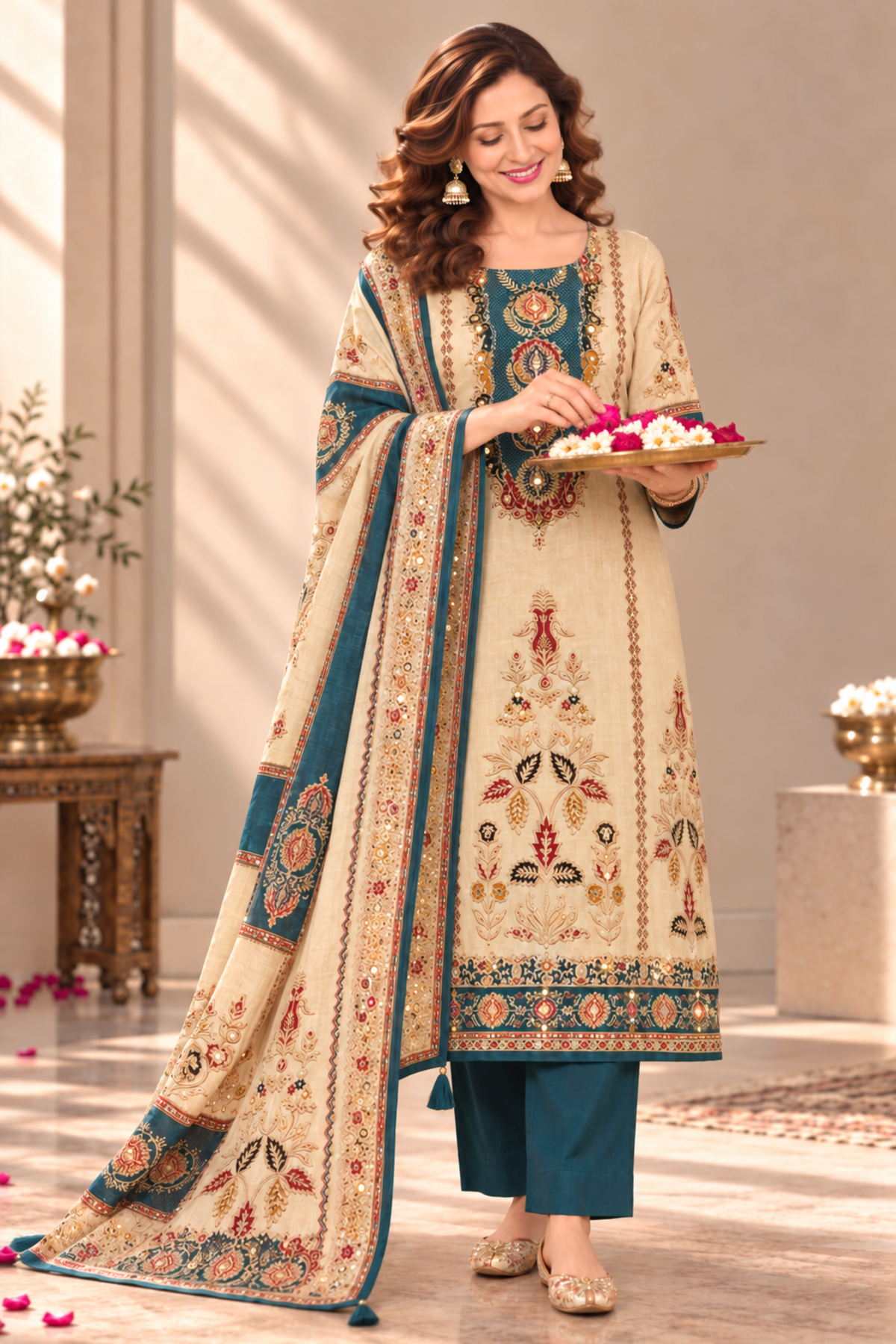 Meher Karachi Muslin Suit With Mirror Work