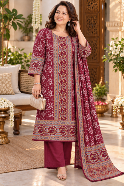 Meher Maroon Ajrakh Suit With Beads Highlights