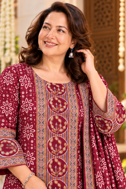 Meher Maroon Ajrakh Suit With Beads Highlights