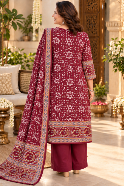 Meher Maroon Ajrakh Suit With Beads Highlights