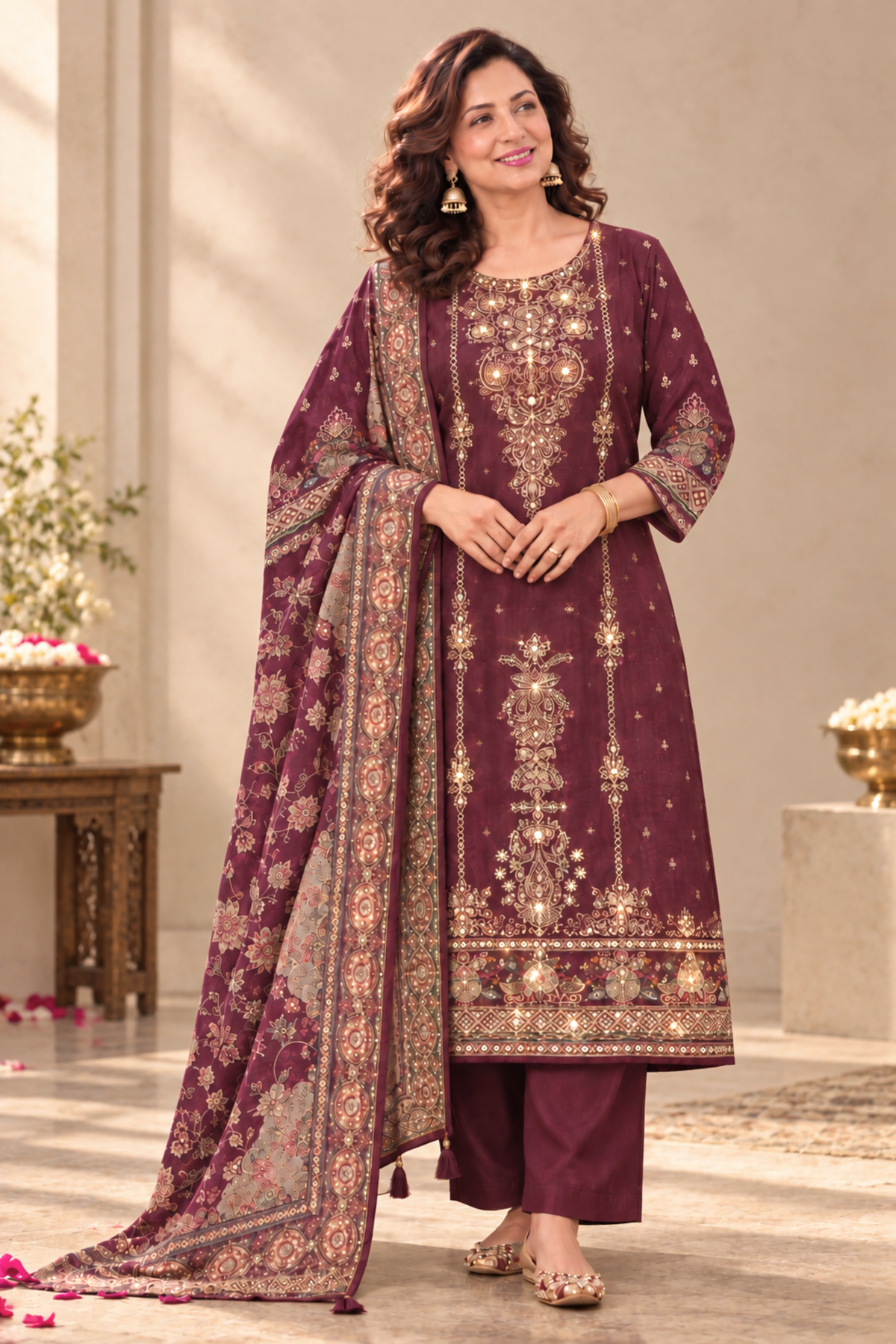 Shireen Karachi Muslin Suit With Aari Work