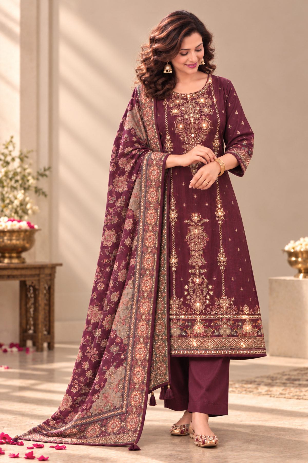 Shireen Karachi Muslin Suit With Aari Work