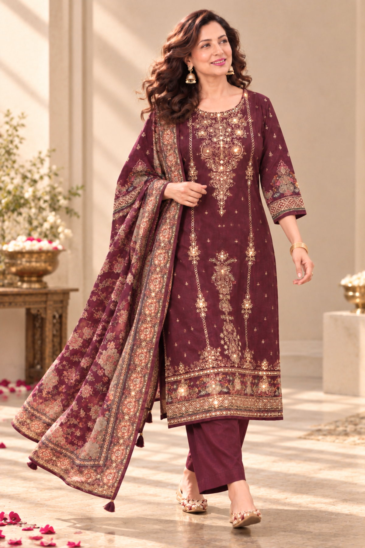 Shireen Karachi Muslin Suit With Aari Work