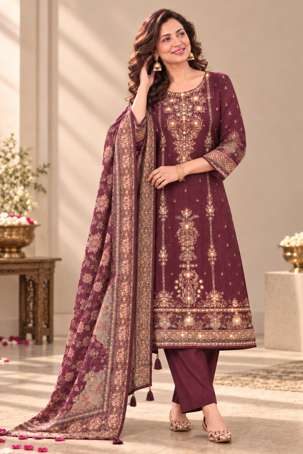 Shireen Karachi Muslin Suit With Aari Work
