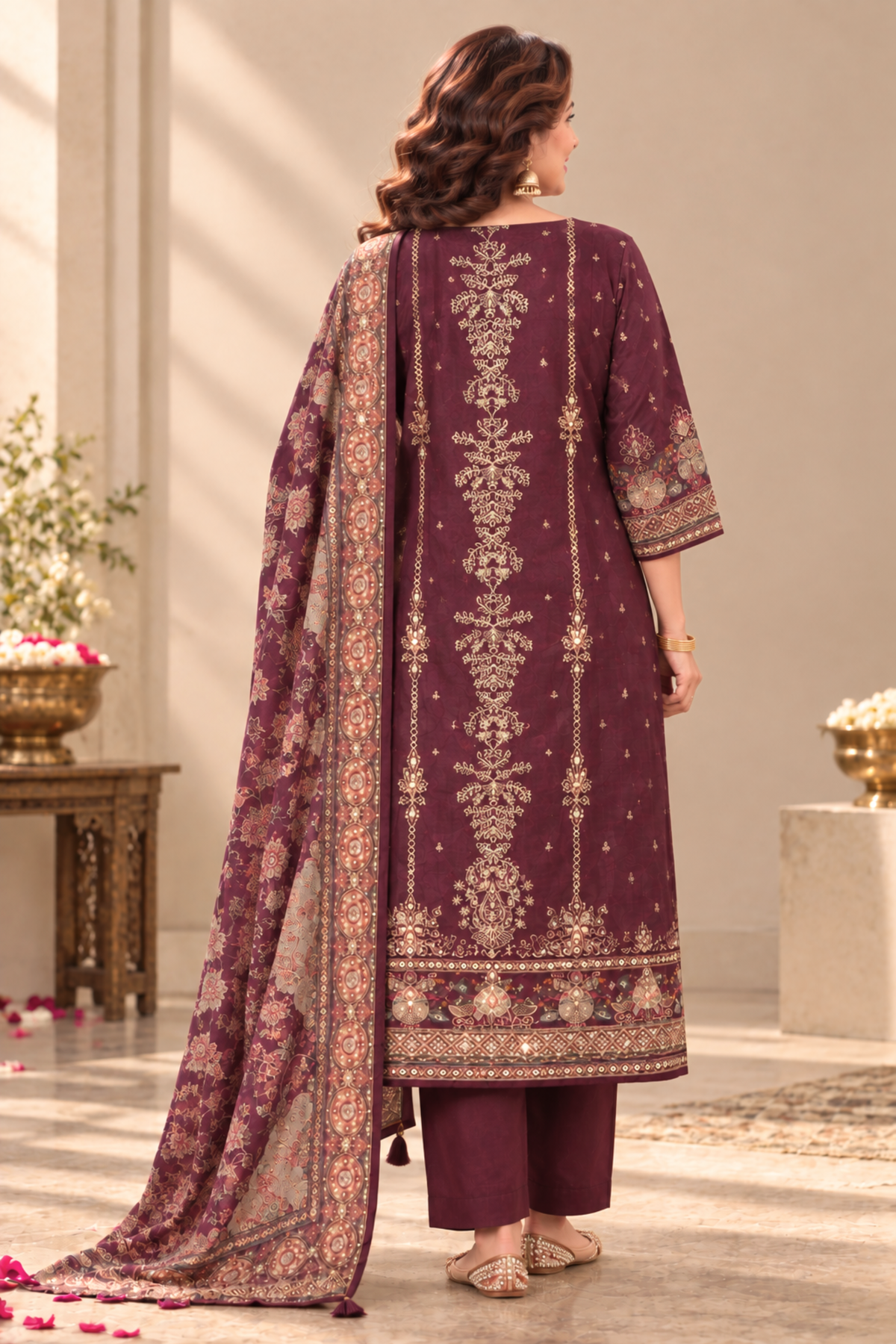 Shireen Karachi Muslin Suit With Aari Work